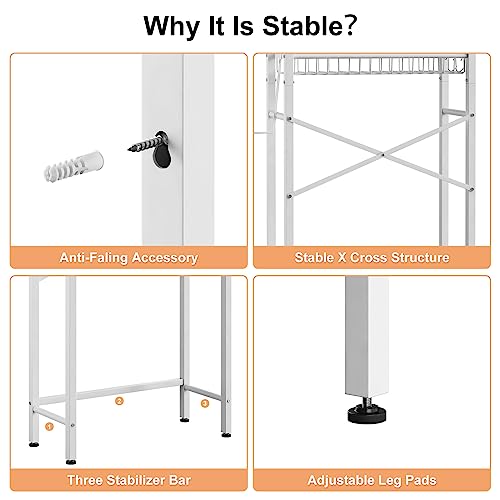 Kalrin Over-The-Toilet Storage Rack, 4-Tier Bathroom Organizer Shelf Over Toilet with Adjustable Shelf and Basket, Freestanding Space Saver Bathroom Shelves Above Toilet for Room (Pure White) by Kalrin - Image 5