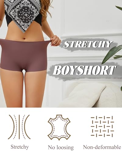 CUTE BYTE Womens Seamless Boy Shorts Underwear Soft Stretch No Show Boxer Shorts Briefs Panties for Ladies 4 Packs3