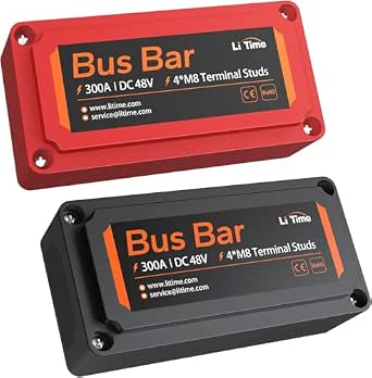 LiTime 300A Bus Bar Power Distribution Block, 4 × M8 Studs, Red and Black