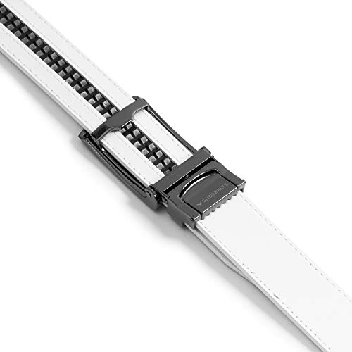 SlideBelts Men's Classic Belt with Premium Buckle (White Leather with Bar-Striped Buckle (Vegan), One Size)2