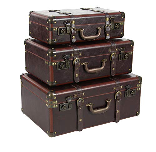 Deco 79 Leather Nesting Upholstered Trunk With Vintage Accents And Studs, Set Of 3 18", 21", 23"W, Brown #TOP8