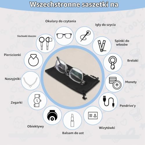 10 sztuk etui na okulary przeciwsłoneczne, z mikrofibry, 18 x 9 cm, etui na okulary w różnych kolorach, czyszczenie okularów i torba do przechowywania, miękki woreczek na okulary ze sznurkiem do