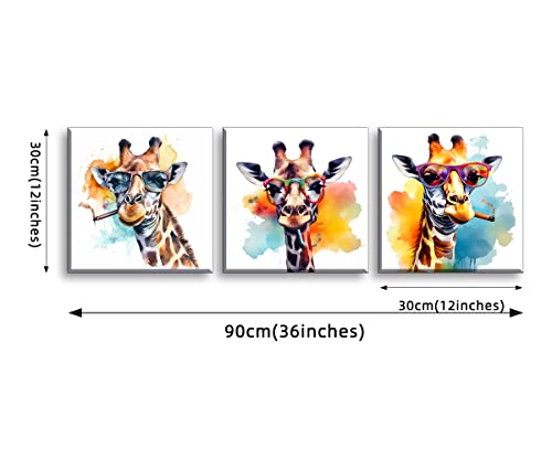 Piy Painting Cute Giraffe Wall Art set Canvas Prints Image Colorful Animal Painting on Canvas Funny Modern Artwork Print Canvas Painting Wall Decoration for Boy and Girl Room as Gift 3x 30x30cm - Image 2