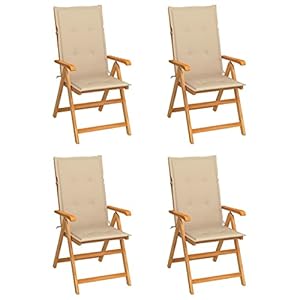 Homgoday Gartenstühle 4 Stück mit Kissen Beige Massivholz Teak, Stühle für den Außenbereich, Esszimmerstühle für Garten, Gartenmöbel, Terrassenmöbel