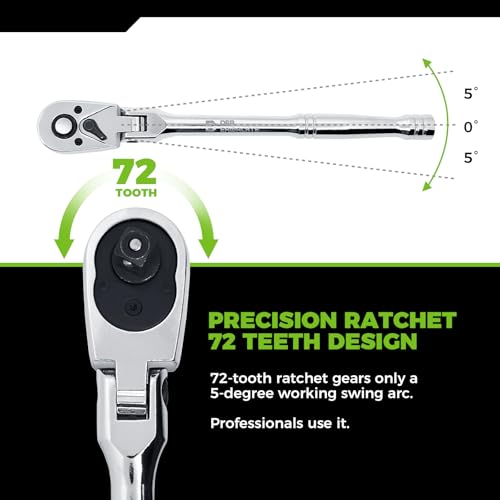 Image of Der Erwachte 3-Piece Flex-Head Ratchet Set, 1 /4 inch, 3 /8 inch, 1 /2 inch Drive Ratchet, 72-Tooth with Quick-Release Reversible Design, Chrome Alloy Made, Fully Polished,with EVA Foam