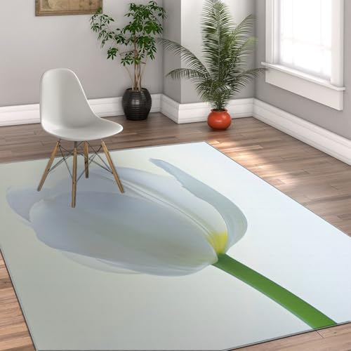 Tapis salon tulipe blanche pliable et lavable en machine avec support antidérapant - 4