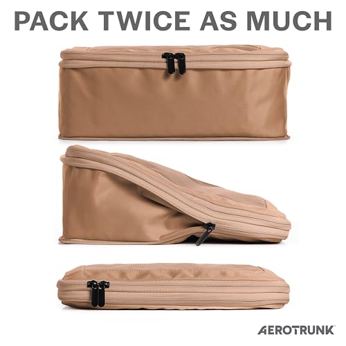 Image of Aerotrunk Compression Packing Cubes for Travel - Luggage Organizer Bags - Double Zipper Packing Cubes for Suitcases (2-Pack, Mocha)