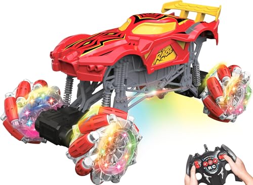 WonderfulGiftShop Remote Control Truck for Boys Girls with Lights, 2.4Ghz RC Drift Monster Truck 360°Rotating Stunt Car All Terrain RC Cars for Kids