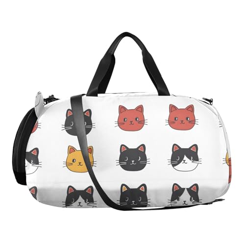 Duffle Bag for Boys or Girls with Shoes Compartment, Simple Cat Cartoon Pattern Sports Travel Bag Overnight2