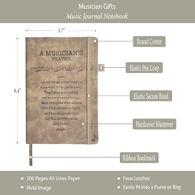 Music Lover Gifts Men Women, Musician Prayer Leather Journal 200 Pages Notebook A5 Lined with Pen, Musician Gifts, Music Themed Gifts for Music Teacher Student Appreciation Birthday Christmas