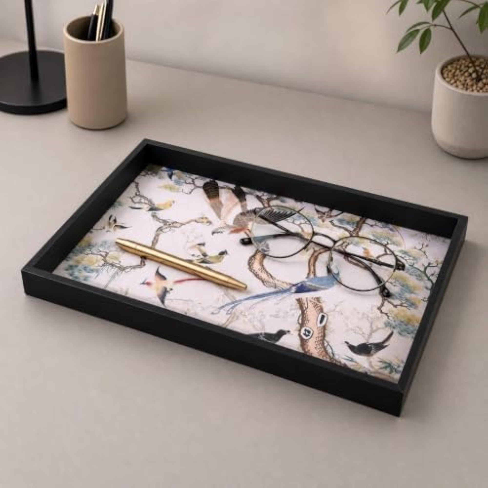 Rectangular Decorative Storage Tray, Raised-Edge Display