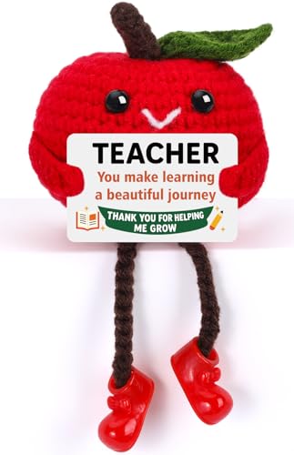 Funny Teacher Appreciation Gifts for Women Men, End of Year Graduation Retirement Thank You Gifts for Teachers Present Stuff Things Desk Decor Accessories Supplies Essentials, Small Cute Crochet Apple