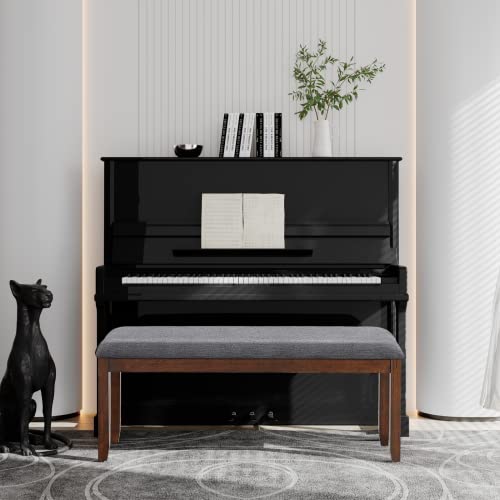 Nafort Upholstered Dining Table Bench, Traditional Entryway Bench, Wooden Bench With Fabric Padded Seat For End Of Bed, Dining Room, Bedroom, Living Room, Corridor (Dark Grey) #TOP7