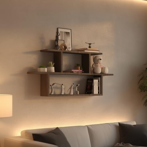 Image of Ethan Multipurpose Modular Wall Racks /Shelves /Organiser /Decor Particle Board Wall Shelf (Number of Shelves - 5, Brown)