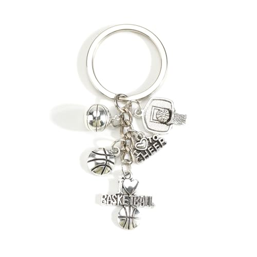 Llavero de regalo de baloncesto, llavero de metal con colgante de pelota de deporte, para niños, fanáticos de los deportes, baloncesto, regalos para fiestas, llaveros para coche, moto, plata, S