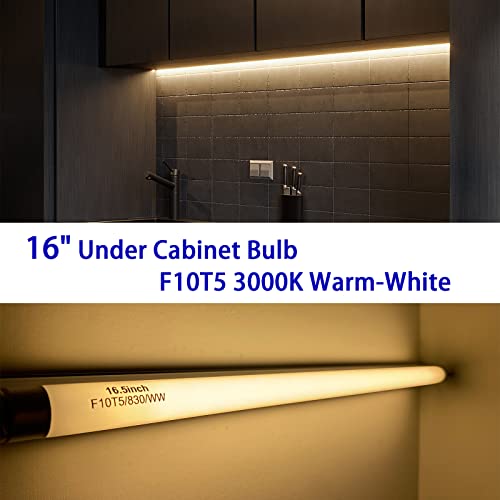 16" F10T5/830/L Fluorescent Light Bulb Replacement For Jasco,Philips,Linear T5 10W 3000K Warm White Bulbs,G5 Miniature Bipin Base,(6 Pack) #TOP4