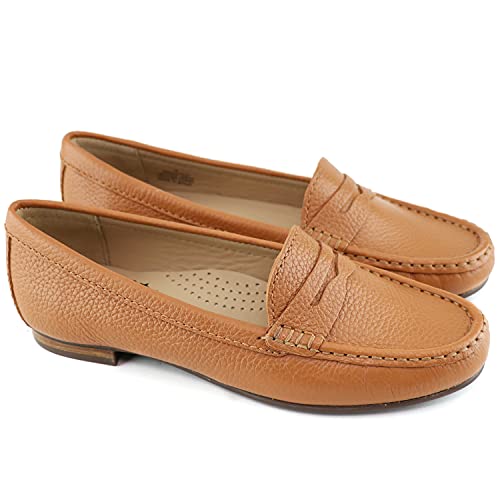 Image of Womens Casual Genuine Leather Comfortable Lightweight Driving Moaccasins Classic Fashion Penny Slip On Ladies Driving Loafer Flat Shoes