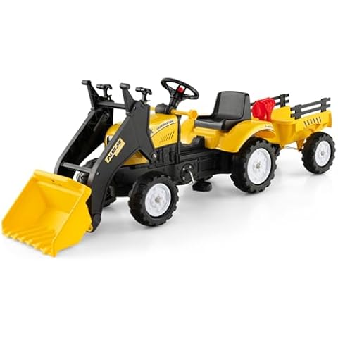 Olakids Kids Ride on Excavator, Pedal Digger Car Bulldozer with Manual Control Bucket, Detachable Cargo Trailer, Shovel, Rake, 6 Wheels, Horn, Construction Tractor for Toddlers 3+ Cover