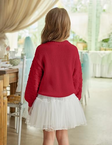 Image of Arshiner Girls Crewneck Sweaters Chunky Lantern Sleeve Knit Jumper Tops Casual Drop Shoulder Pullover Outwear for 5-13 Years
