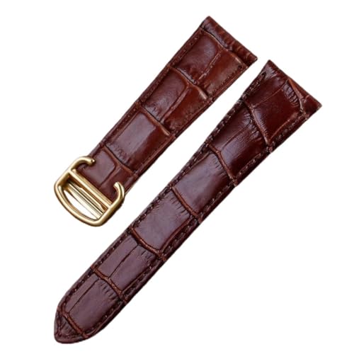 For Cartier Tank Genuine Leather Watch Strap Tank London SOLO Calibre Folding Buckle Men's and Women's Cowhide Leather Watch Band 16mm 17mm 28mm 20mm 22mm 23mm 24mm (Brown-Gold Fold-Over Buckle, 24mm)