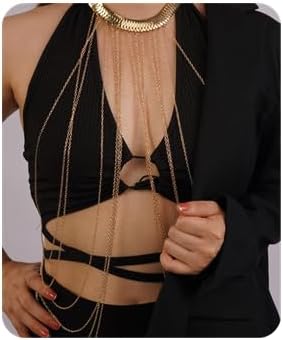 Aimimier Boho Layered Body Chain Gold Chain Tassels with Necklace Waist Bra Bikini Beach Body Jewelry for WomenGold