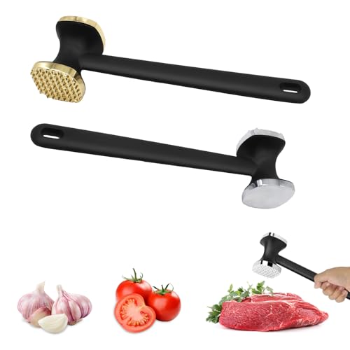 Batticarne, Doppio Lato Schiaccia Carne, 2pcs Batticarne da Cucina, Martello per Carni in Acciaio Inox, Utensili da Cucina con Impugnatura Antiscivolo per Bistecca, per Cotoletta, Pollo