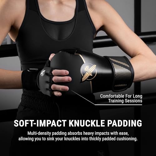 Hayabusa Sport Boxing Gloves for Men and Women – Dual-Splinted Wrist Support, Multi-Density Foam Padding, Contoured Fit – Ideal for Boxing, Kickboxing, and Muay Thai Training - Black/Gold, 10oz