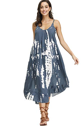 Image of BUENOS NINOS Women's V Neck Floral Maxi Dress Boho Printed Adjustable Spaghetti Strap Ethnic Beach Long Dress with Pockets