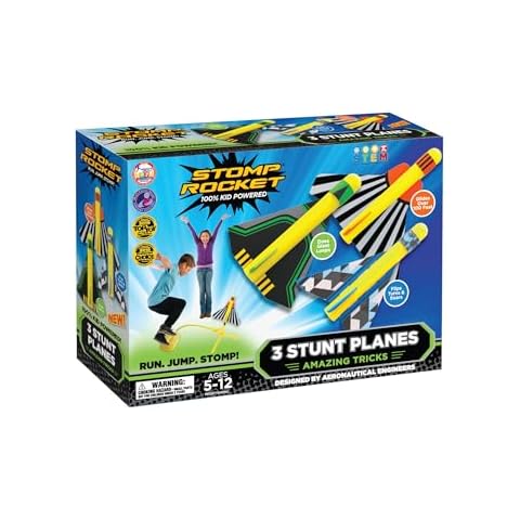 Stomp Rocket Stunt Plane Launcher Toy for Kids - 3 Foam Airplane Toy Soars Over 100 Feet - Unique Tricks & Adjustable Plane Rocket Launcher Stand - Fun Outdoor Toys & Gift for Boys or Girls Cover