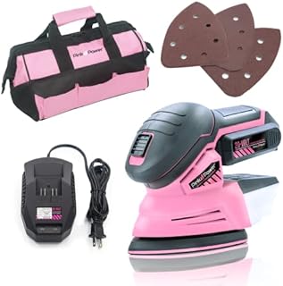 Pink Power Detail Sander for Woodworking 20V Cordless Electric Hand Sander for Wood Furniture - Mini Palm Sander Tool with Sandpaper, Li-Ion Battery & Charger - Small Handheld Sanding Machine