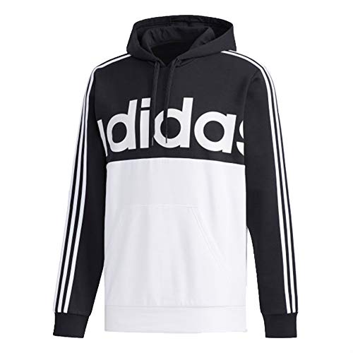 adidas male essentials stripes pullover fleece (Core Black/ Black /White, Large)