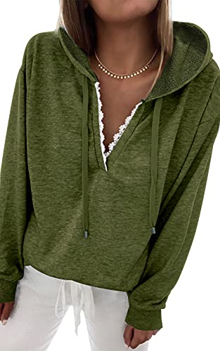 PRETTYGARDEN Womens Long Sleeve Lace V Neck Drawstring Sweatshirt Hoodies Tops Blouse(Army Green,Small) PRETTYGARDEN Womens Long Sleeve Lace V Neck Drawstring Sweatshirt Hoodies Tops Blouse(Army Green,Small)