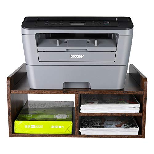 EasyPAG Soporte de escritorio de madera de 2 niveles para impresora/fax, organizador de suministros de oficina A4, color marrón, 508 x 380 x 230 mm
