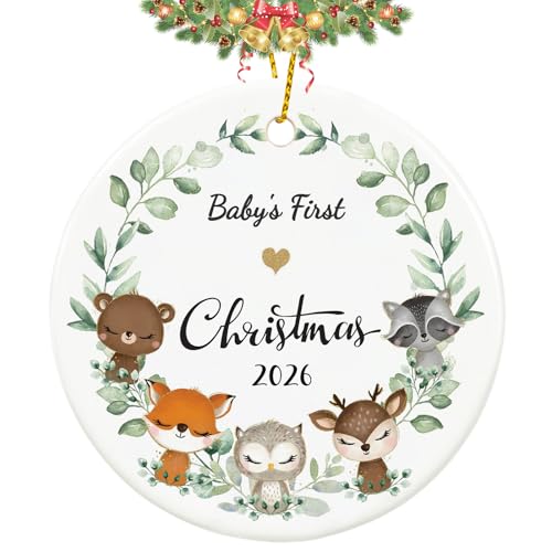 Image of Baby First Christmas Ornament 2026, Baby's 1st Christmas Ornament 2026, My First Xmas Gifts, 2.9" Ceramic 1 Year Babies Ornaments