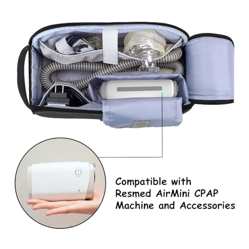 CURMIO Travel Carrying Bag Compatible for ResMed AirMini CPAP Machine and Accessories, Small Travel CPAP Equipment and Supplies Organizer Case, Black, Bag Only