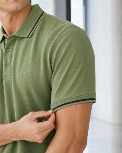 Image of NOBERO Men's Travel Polo T-Shirt | Premium Cotton Stretch Fabric | Anti-Odor & Water-Repellent | UPF 50+ Sun Protection | Regular Fit Polo Collar Casual Wear