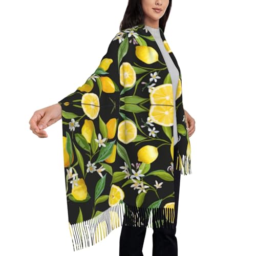 Yellow Lemon Print Women'S Super Soft Classic Winter Fringed Scarf For Spring Fall Winter Warm Long Scarve4