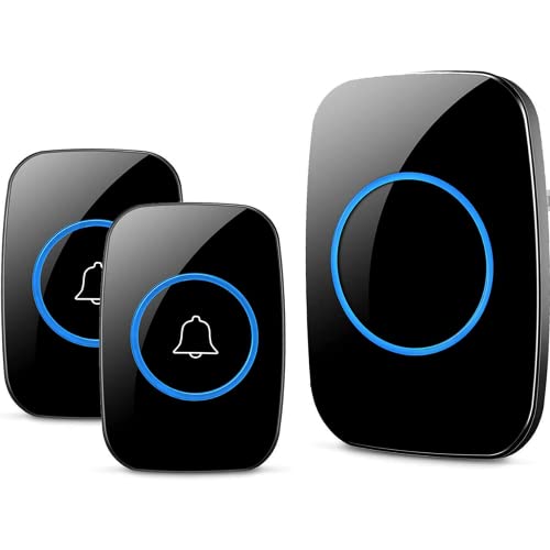 Image of Wireless Doorbell 2 Buttons 1 Receiver Led Light 300 Meters Distance 60 Melodies Home Office Warehouse