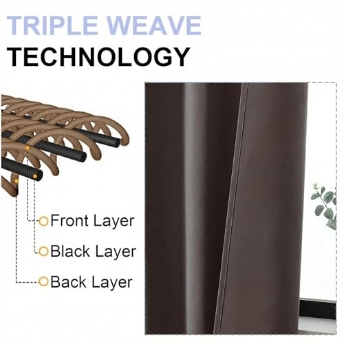 Image of Simplebrand Blackout Extra 10ft Curtains for Patio 120 Inches Long 2 Panels Set, Solid Thermal Insulated Energy Saving Rod Pocket Window Treatment Curtains Blackout Drapes, 50 inch Wx120 L, Chocolate