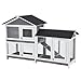 58'' Bunny Hutch Indoor with 3 Leak-Proof Trays, Wooden Waterproof Roof Rabbit Hutch Indoor/Outdoor, 2-Tier Bunny House/Chicken Coop, Gray and Black