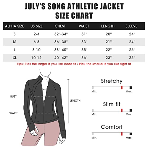 July's Song Women Workout Jacket Lightweight Full Zip Up Slim Fit Athletic Tops Clothes For Girls Running Yoga Gym, Black #TOP2