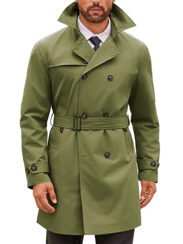 Image of Runcati Mens Double Breasted Trench Coat Notched Lapel Windbreaker Jackets Causal Overcoat With Belt