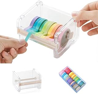40 Rolls Washi Tape Set with Washi Tape Cutter, 7.5mm Washi Tape Colorful, Decorative and Writable, for Children DIY Crafts Book Scrapbook Decoration and Packing a Gifts