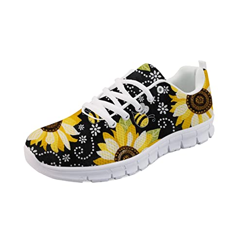 STUOARTE Zapatillas deportivas para mujer y niña, con patrón de gallo, ligeras y transpirables, para correr, zapatillas deportivas, Girasoles Con Abeja, 41 EU