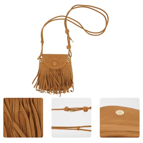 Image of Women Leather Fringe Messenger Bag Mini Hobo Crossbody Tassel Shoulder Bags