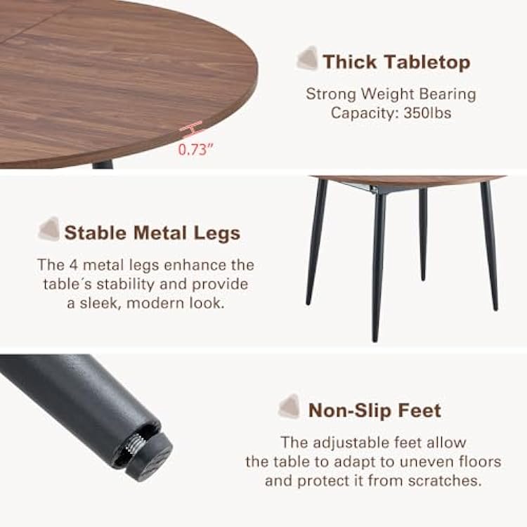 42 Round Dining Table for 4, 54 Oval Dining Table for 6, Extendable Kitchen & Dining Room Table with Metal Legs, Modern Rustic Space-Saving Adjustable Shape Dinner Table, Easy Assembly,Walnut
