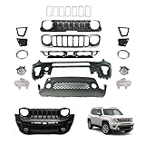 Renegade Front Bumper Cover Kit Compatible with 2019 2020 2021 2022 2023 Je-ep Renegade W/Upper Grille Lower Grill & Fog Lights & Turn Signal Lights