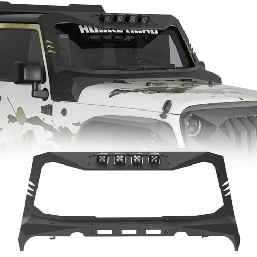 u-Box Wrangler Steel Windshield Frame Cover Roof Sun Visor Cowl Body Armor with 4X LED Lights for 2007-2018 Jeep Wrangler JK & Unlimited