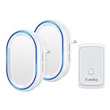 Sonnette sans Fil Extérieur Etanche, Sonnette sans Fil Etanche avec Pile, Carillon Eléctrique Etanche, 300 Mètres Portée, Kit de Carillon avec LED, 58 Sonneries, 4 Volumes, 1 Emetteur+2 Récepteurs