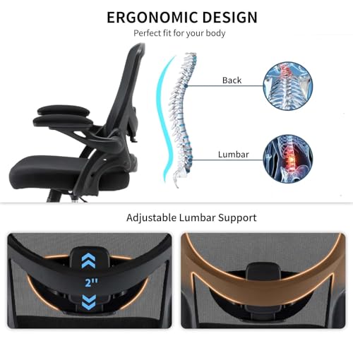 Image of Drafting Chair, Tall Office Chair for Standing Desk, Ergonomic Standing Desk Chair with Flip-up Armrests, Counter Height Office Chair with Footrest and Adjustable Lumbar Support